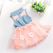 Cargar imagen en el visor de la galería, 2018 New Summer Dress Children&#39;s Clothing Girls Denim Stitching Baby Girl Dresses Party Wedding Children&#39;s Mesh Princess Dress
