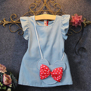 2018 New Summer Dress Children's Clothing Girls Denim Stitching Baby Girl Dresses Party Wedding Children's Mesh Princess Dress