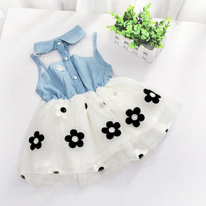 2018 New Summer Dress Children's Clothing Girls Denim Stitching Baby Girl Dresses Party Wedding Children's Mesh Princess Dress