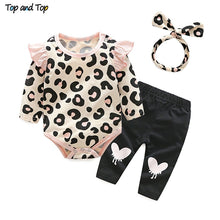 Carregar imagem no visualizador da galeria, Top and Top Baby Girls Clothes Set 2018 Autumn Newborn Baby Girl Clothing Leopard Print Rompers Headband Pants 3PCS Outfits Set
