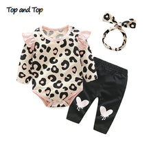 Carregar imagem no visualizador da galeria, Top and Top Baby Girls Clothes Set 2018 Autumn Newborn Baby Girl Clothing Leopard Print Rompers Headband Pants 3PCS Outfits Set
