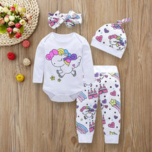 Cargar imagen en el visor de la galería, Newborn Infant Toddler Baby Girl Clothes Sets Infant Unicorn Pegasus Star Castle Tops+Pants+Hat+Headband 4PCS Baby Girl Clothing
