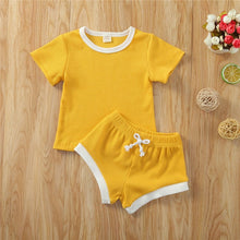 Cargar imagen en el visor de la galería, 2020 Toddler Baby Boys Girls Summer Clothing Newborn Kids Baby Girls Ribbed Knitted Short Sleeve T-shirts+Shorts Tracksuits Sets
