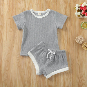 2020 Toddler Baby Boys Girls Summer Clothing Newborn Kids Baby Girls Ribbed Knitted Short Sleeve T-shirts+Shorts Tracksuits Sets