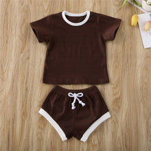 Cargar imagen en el visor de la galería, 2020 Toddler Baby Boys Girls Summer Clothing Newborn Kids Baby Girls Ribbed Knitted Short Sleeve T-shirts+Shorts Tracksuits Sets
