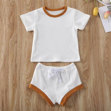 Cargar imagen en el visor de la galería, 2020 Toddler Baby Boys Girls Summer Clothing Newborn Kids Baby Girls Ribbed Knitted Short Sleeve T-shirts+Shorts Tracksuits Sets
