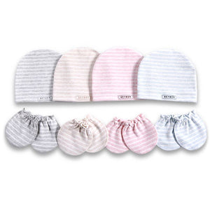 2 Pcs/set Simple Newborn Baby Births Cap Glove Set Soft Cotton Kids Infants Anti-scratch Gloves Hat Gifts