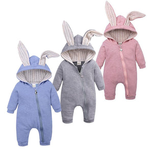 Tops spring and autumn mother baby jumpsuit  with big ear newborn baby clothes  Zipper cute kids clothing