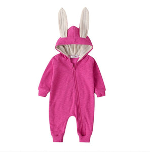 Tops spring and autumn mother baby jumpsuit  with big ear newborn baby clothes  Zipper cute kids clothing