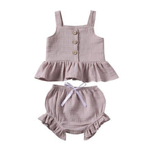 Cargar imagen en el visor de la galería, 1-5Years Kid Newborn Baby Girls Button Sleeveless Tank Tok + mini  shorts Outfits  2pcs Clothing Set
