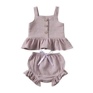 1-5Years Kid Newborn Baby Girls Button Sleeveless Tank Tok + mini  shorts Outfits  2pcs Clothing Set