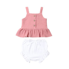 Cargar imagen en el visor de la galería, 1-5Years Kid Newborn Baby Girls Button Sleeveless Tank Tok + mini  shorts Outfits  2pcs Clothing Set
