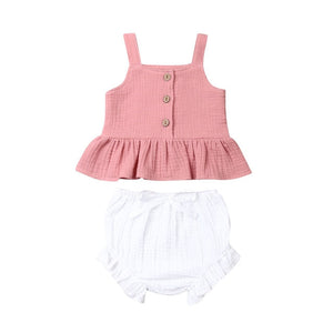 1-5Years Kid Newborn Baby Girls Button Sleeveless Tank Tok + mini  shorts Outfits  2pcs Clothing Set