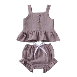 1-5Years Kid Newborn Baby Girls Button Sleeveless Tank Tok + mini  shorts Outfits  2pcs Clothing Set