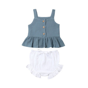 1-5Years Kid Newborn Baby Girls Button Sleeveless Tank Tok + mini  shorts Outfits  2pcs Clothing Set