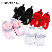 将图片加载到图库查看器，Baby Girl Princess PU Leather Shoes With Flowers Infant Soft Sole First Walkers Spring Summer Bebe Crib Shoes Patent Leather
