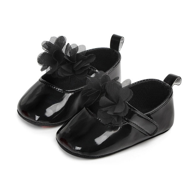 Baby Girl Princess PU Leather Shoes With Flowers Infant Soft Sole First Walkers Spring Summer Bebe Crib Shoes Patent Leather