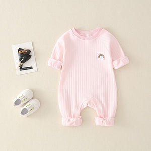 Newborn Infant Kid Baby Boy Girls Long Sleeve Romper Jumpsuit Clothes Outfits Warm Pure Color Cute Lovely Rainbow Clothing