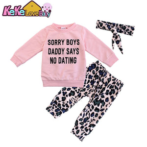 Newborn Infant Baby Girl Clothes Sets Fashion Pink Tops Letter Printed Leopard Print Pants Headband 3PCS Outfit Girls Clothing