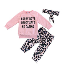 Carregar imagem no visualizador da galeria, Newborn Infant Baby Girl Clothes Sets Fashion Pink Tops Letter Printed Leopard Print Pants Headband 3PCS Outfit Girls Clothing
