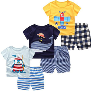 3pcs/lot 2020 Baby Boys Girls Clothing Set Summer Short Sleeve Cartoon Cotton Infant Newborn Clothes Suit Outerwear T-shirts