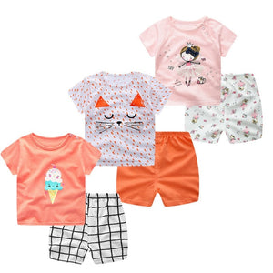 3pcs/lot 2020 Baby Boys Girls Clothing Set Summer Short Sleeve Cartoon Cotton Infant Newborn Clothes Suit Outerwear T-shirts