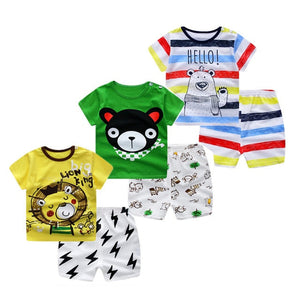 3pcs/lot 2020 Baby Boys Girls Clothing Set Summer Short Sleeve Cartoon Cotton Infant Newborn Clothes Suit Outerwear T-shirts