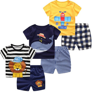 3pcs/lot 2020 Baby Boys Girls Clothing Set Summer Short Sleeve Cartoon Cotton Infant Newborn Clothes Suit Outerwear T-shirts