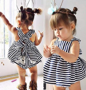 Backless Dress Bow Cotton Briefs 2Pcs Set Clothing Girl 2016 New Baby Girls Clothes Sets 2pcs Summer Sunsuit Outfit Stripe