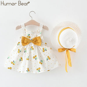 Humor Bear New Summer Baby Girl Clothes Strap Bow Vest + Floral Shorts + Fashion Hat 3Pcs Set Baby Clothing Suit Girls Clothes