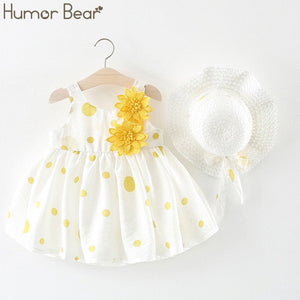 Humor Bear New Summer Baby Girl Clothes Strap Bow Vest + Floral Shorts + Fashion Hat 3Pcs Set Baby Clothing Suit Girls Clothes