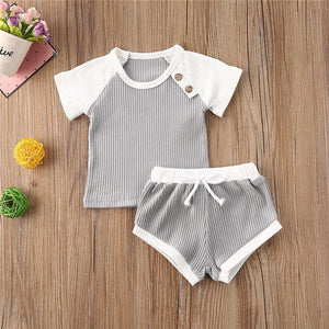 2020 Toddler Baby Boys Girls Summer Clothing Newborn Kids Baby Girls Ribbed Knitted Short Sleeve T-shirts+Shorts Tracksuits Sets