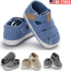 Fashion Baby Sandals Toddler Infant Hollow Soft Crib Sole Canvas Shoes Little Girls Boys Kids Soft Crib Prewalker Sandals Clogs