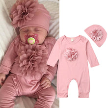 Carregar imagem no visualizador da galeria, Newborn Clothes Baby Girls Long Sleeve Baby Rompers Pink Floral Jumpsuit Baby Bodysuit Toddler Hat Baby Girls Sets Clothing 2019
