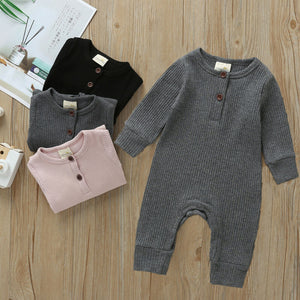 2020 Baby Spring Autumn Clothing Newborn Infant Baby Boy Girl Cotton Romper Knitted Ribbed Jumpsuit Solid Clothes Warm Outfit