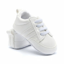 Cargar imagen en el visor de la galería, Baby Shoes Pu Leather Shoes Sports Sneakers Newborn Baby Boys Girls Stripe Pattern Shoes Infant Toddler Soft Anti-slip Shoes
