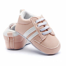 Cargar imagen en el visor de la galería, Baby Shoes Pu Leather Shoes Sports Sneakers Newborn Baby Boys Girls Stripe Pattern Shoes Infant Toddler Soft Anti-slip Shoes
