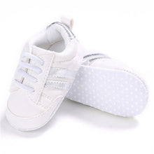 Cargar imagen en el visor de la galería, Baby Shoes Pu Leather Shoes Sports Sneakers Newborn Baby Boys Girls Stripe Pattern Shoes Infant Toddler Soft Anti-slip Shoes
