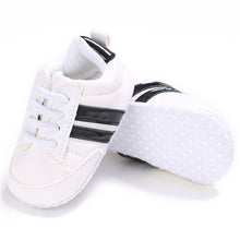 Cargar imagen en el visor de la galería, Baby Shoes Pu Leather Shoes Sports Sneakers Newborn Baby Boys Girls Stripe Pattern Shoes Infant Toddler Soft Anti-slip Shoes
