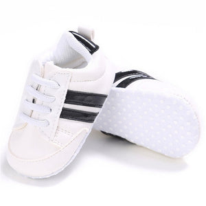 Baby Shoes Pu Leather Shoes Sports Sneakers Newborn Baby Boys Girls Stripe Pattern Shoes Infant Toddler Soft Anti-slip Shoes