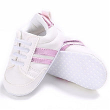 Cargar imagen en el visor de la galería, Baby Shoes Pu Leather Shoes Sports Sneakers Newborn Baby Boys Girls Stripe Pattern Shoes Infant Toddler Soft Anti-slip Shoes
