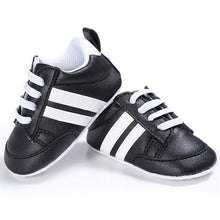 Cargar imagen en el visor de la galería, Baby Shoes Pu Leather Shoes Sports Sneakers Newborn Baby Boys Girls Stripe Pattern Shoes Infant Toddler Soft Anti-slip Shoes
