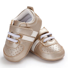 Cargar imagen en el visor de la galería, Baby Shoes Pu Leather Shoes Sports Sneakers Newborn Baby Boys Girls Stripe Pattern Shoes Infant Toddler Soft Anti-slip Shoes
