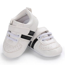 Cargar imagen en el visor de la galería, Baby Shoes Pu Leather Shoes Sports Sneakers Newborn Baby Boys Girls Stripe Pattern Shoes Infant Toddler Soft Anti-slip Shoes
