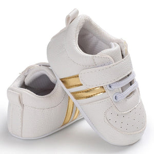 Baby Shoes Pu Leather Shoes Sports Sneakers Newborn Baby Boys Girls Stripe Pattern Shoes Infant Toddler Soft Anti-slip Shoes