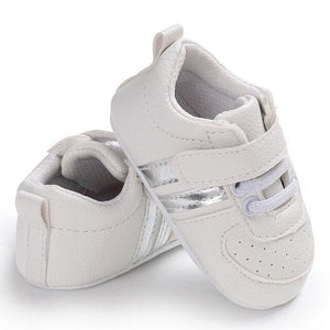 Baby Shoes Pu Leather Shoes Sports Sneakers Newborn Baby Boys Girls Stripe Pattern Shoes Infant Toddler Soft Anti-slip Shoes