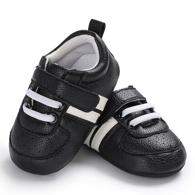 Baby Shoes Pu Leather Shoes Sports Sneakers Newborn Baby Boys Girls Stripe Pattern Shoes Infant Toddler Soft Anti-slip Shoes