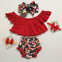 Cargar imagen en el visor de la galería, 2019 Fashion Sweet Infant Kid Baby Girl Flower Fly-Sleeve Tops Pants Shorts 3pcs Summer Clothes 0-24M Dropshipping
