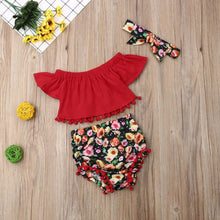 Cargar imagen en el visor de la galería, 2019 Fashion Sweet Infant Kid Baby Girl Flower Fly-Sleeve Tops Pants Shorts 3pcs Summer Clothes 0-24M Dropshipping
