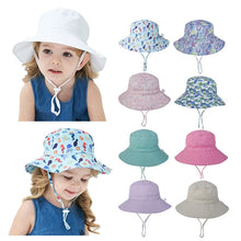 Cargar imagen en el visor de la galería, Summer Baby Hat for Girls Boys Kids Bucket Hat Spring Autumn Travel Beach Hat Baby Cap Sun Hats with Windproof Rope 16 Colors
